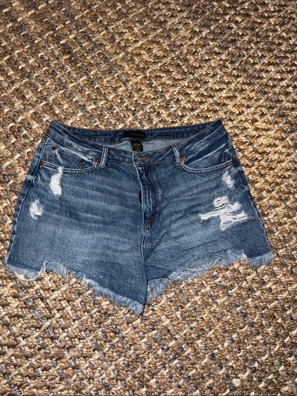 House of Harlow 1960 Washed Blue Distressed Denim Shorts